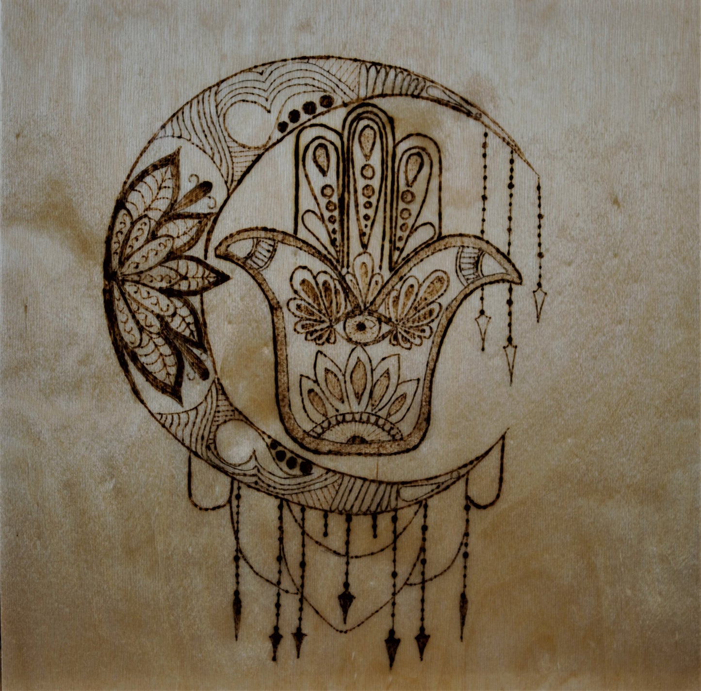 Hamsa Hand - Mandala - Hand-Crafted Wood burning (Pyrography) on Birch