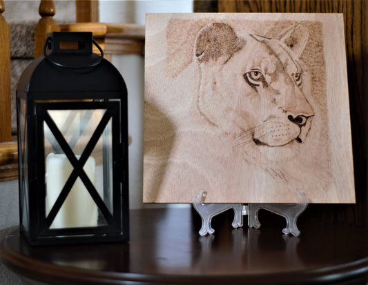 Beautiful Lioness Hand-Crafted Wood burning (Pyrography) on Birch or Basswood